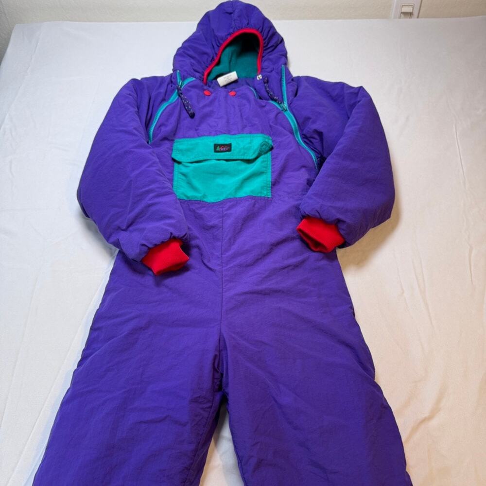 Vintage REI Kids Snowsuit M 8/10 Purple Teal Made USA 90s One Piece Ski Suit